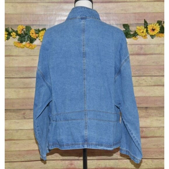 Wishlist Oversized Blue Denim Snap Button Front Jean Jacket Size S/M Belted - Picture 9 of 14